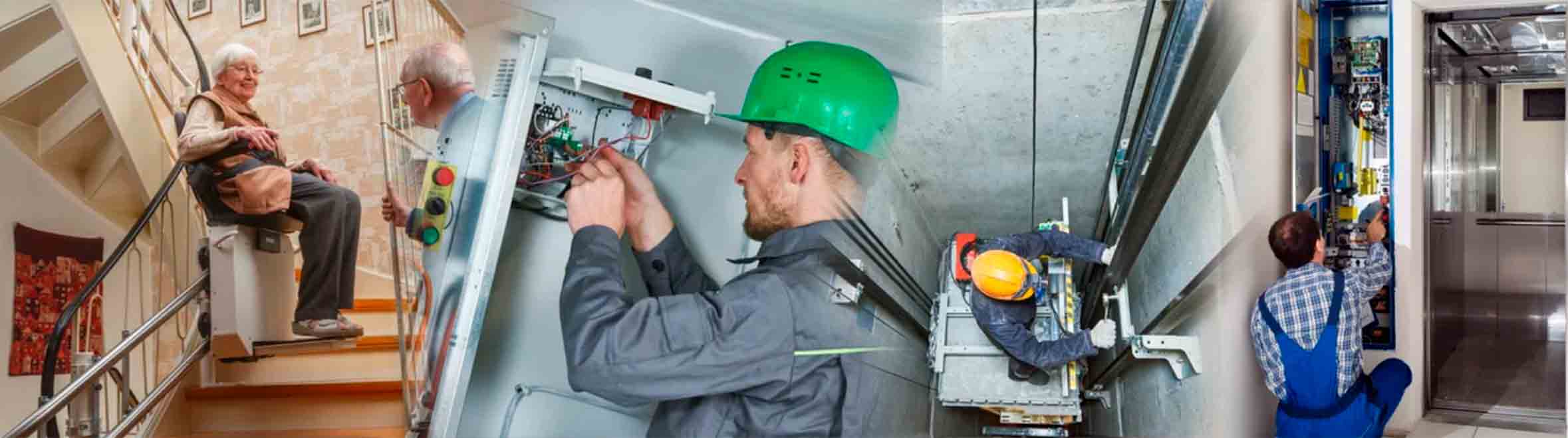 varias imágenes de trabajadores con ascensor